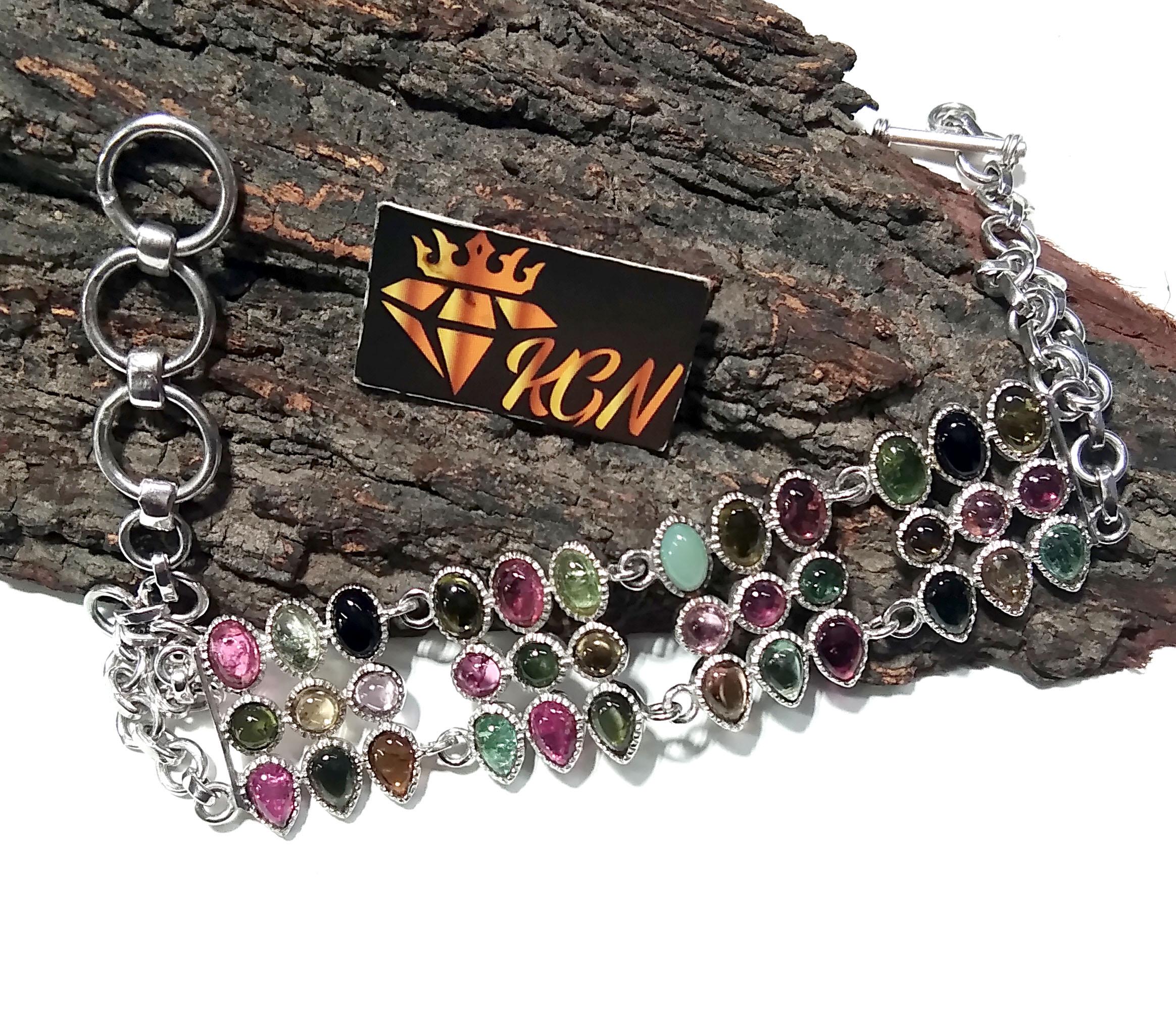 Natural Multi Tourmaline Bracelet, 925 Sterling Silver Jewelry, Gemstone Bracelet, Silver Bracelet, Wedding Bracelet, Gift For Her